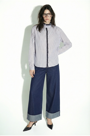 Chemise Malia Rayures et broderie en velours light blue fabriqué en Italie