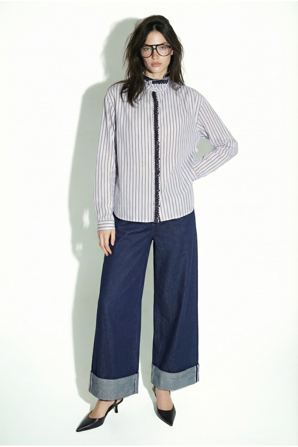 Chemise Malia Rayures et broderie en velours light blue fabriqué en Italie