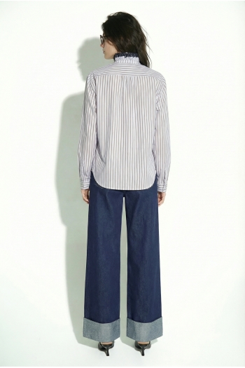 Chemise Malia Rayures et broderie en velours light blue fabriqué en Italie