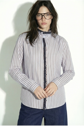 CHEMISE MALIA RAYURE BRODERIE VELOUR LIGHT BLUE