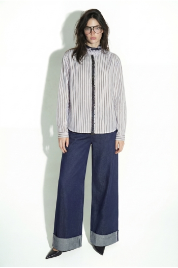 Chemise Malia Rayures et broderie en velours light blue fabriqué en Italie