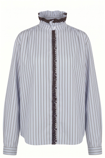 Chemise Malia Rayures et broderie en velours light blue fabriqué en Italie