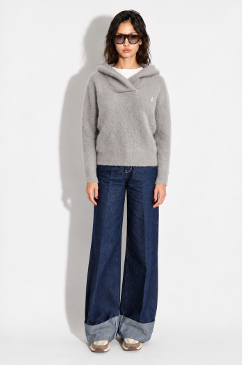 Nola-sweater met capuchon in gemêleerd grijs, vervaardigd in Italië