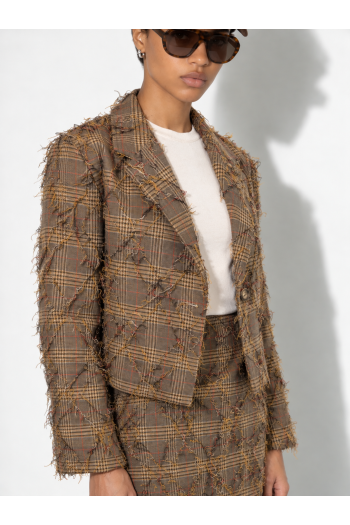 Oda-blazer met ruitmotief, bruin, tweedehands, gemaakt in Italië