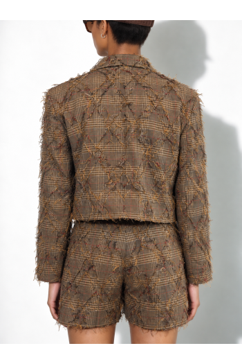 Oda-blazer met ruitmotief, bruin, tweedehands, gemaakt in Italië