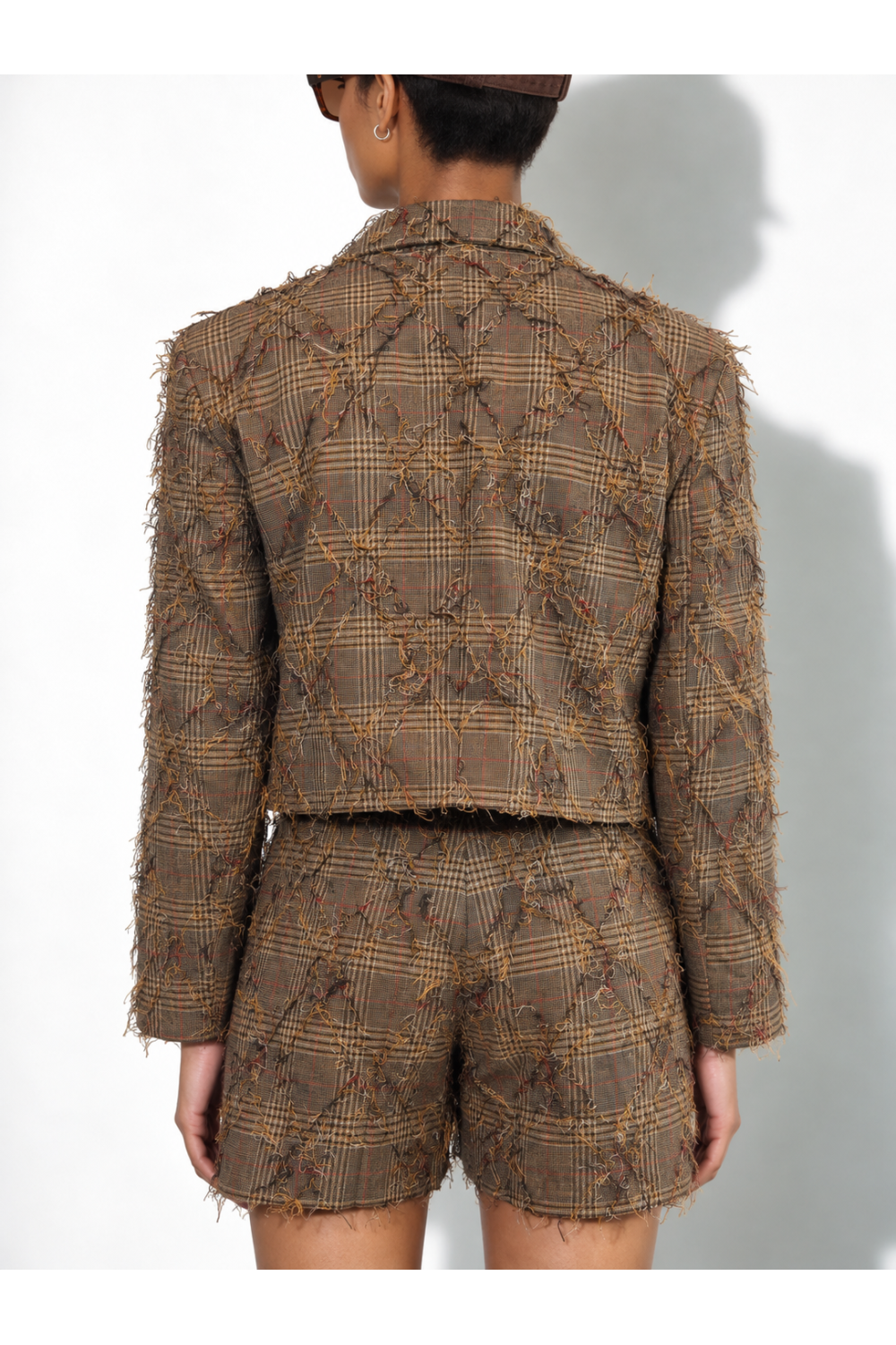 Oda-blazer met ruitmotief, bruin, tweedehands, gemaakt in Italië